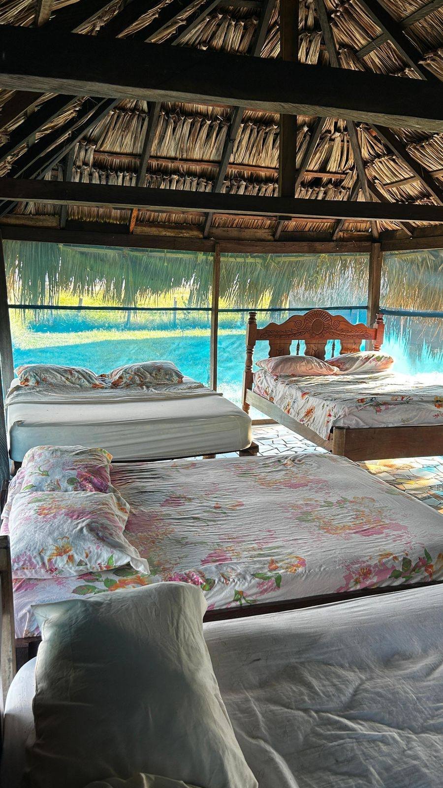 Cabin interior with pool view